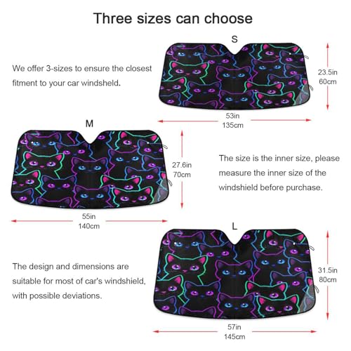 Sun Shade for Car Windshield Neon Black Cats Foldable Sun Shield Heat and UV Protection Automotive Interior Protection - color: Cats