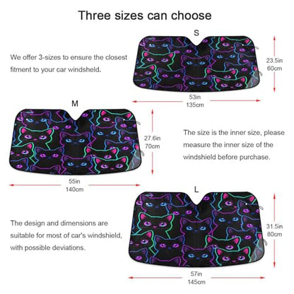 Sun Shade for Car Windshield Neon Black Cats Foldable Sun Shield Heat and UV Protection Automotive Interior Protection - color: Cats