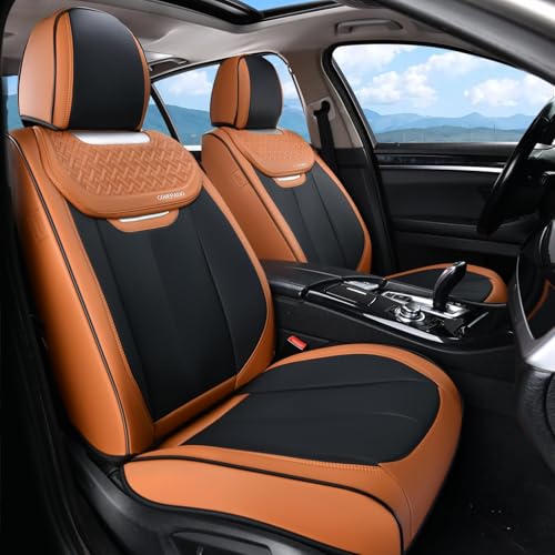 Coverado Seat Covers, Front Car Seat Cover, 2 Pack Breathable Nappa Leather Seat Cover, Waterproof Car Seat Protector, Car Seat Cushion, Universal Auto Seat Covers Fit for Most Cars (Brown&Black) - color: Brown&Black, size: Front