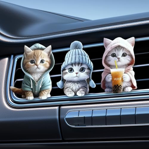 Craedli 3PCS Cute Cat Car Air Vent Clips, 2D Flat Acrylic Cartoon Kitty Car Air Conditioning Outlet Clip Charm Car Interior Vent Decoration Accessories for Most Vehicles (Cat) - size: Cat
