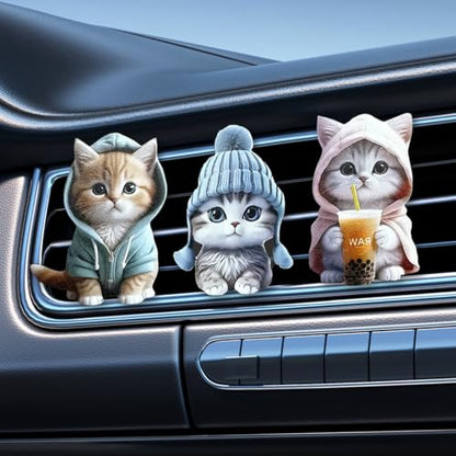 Craedli 3PCS Cute Cat Car Air Vent Clips, 2D Flat Acrylic Cartoon Kitty Car Air Conditioning Outlet Clip Charm Car Interior Vent Decoration Accessories for Most Vehicles (Cat) - size: Cat
