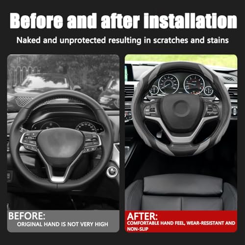 15 Inch Car Leather Steering Wheel Cover, Automotive Accessories Elastic Breathable Anti-Slip Soft Wheel Protector Fits Men and Women, Suitable for SUVs, Trucks, Vehicles and RVs (Gray) - color: Gray