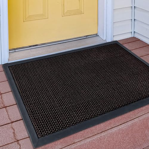 Outdoor Indoor Door Mats for Entryway, Heavy Duty and Durable All-Weather Entry Mat, Low Profile, Non-Slip and Easy Clean Outdoor Doormat for Entrance, Patio and Garage (Brown 36"x24") - color: Brown 36"x24"
