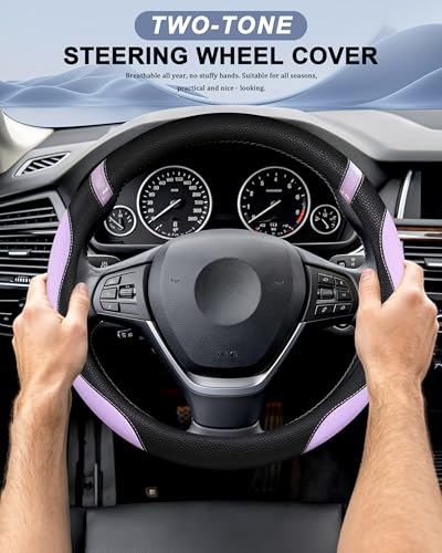 Universal Leather Steering Wheel Cover for Women Steering Wheel Cover for Car 15 inch (Lilac Color)