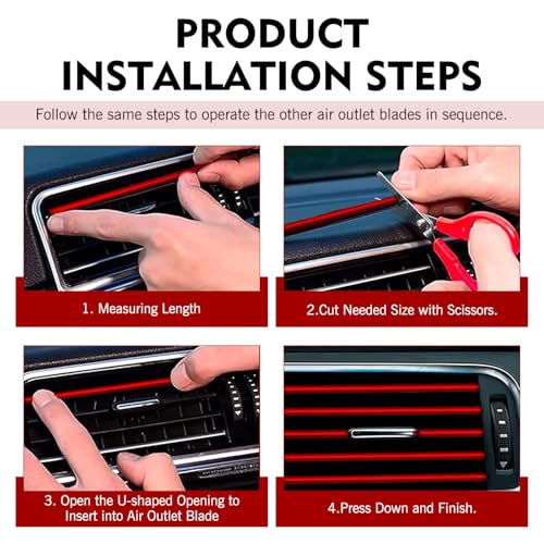 20 PCS Car AC Vent Trim Strip, 7.8" Cuttable Reflective Creative Straight Outlet Decoration, Waterproof Flexible Protective Strip, Universal Interior DIY Modification for Cars (Red)