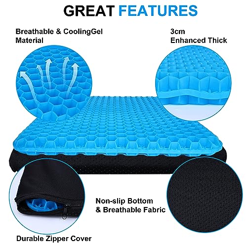 Yimiyaa Gel Seat Cushion, Double Thick Egg Gel Cushion for Pressure Pain Relief, Breathable Wheelchair Cushion Chair Pads for Car Seat Office Chair Blue - color: Blue