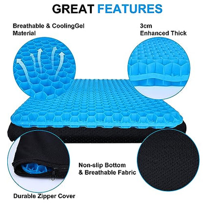 Yimiyaa Gel Seat Cushion, Double Thick Egg Gel Cushion for Pressure Pain Relief, Breathable Wheelchair Cushion Chair Pads for Car Seat Office Chair Blue - color: Blue