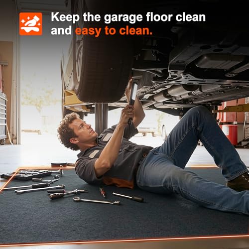 Heavy Duty Oil Spill Mat for Garage Floor, Extra Thick Absorbent with Anti-Slip Rubber Backing, Reusable Under Car Leak Pad (6.6 * 8.5FT)
