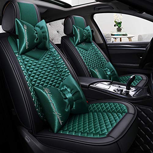 Bling Retro Fashion Lattice Silk and Leather Car Seat Covers Front and Rear Seat Covers Universal Fit (Forest-Basic) - color: Forest-Basic