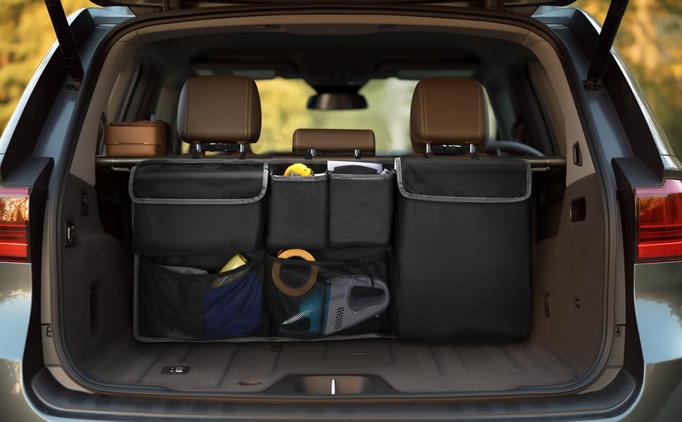 XHRING Car Trunk Organizer Storage Backseat Hanging Bag for Mazda CX5/CX-5 CX30/CX-30 CX50/CX-50 CX9/CX-9 CX3 CX7/CX-7 GS GT I Sport Touring Carbon Edition SUV Camping Accessories 2000-2025 2026