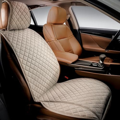 IVICY Faux Linen Front Car Seat Cover – Non-Slip Bucket Seat Protector for Most Cars, SUVs, Vans & Trucks – 1 Seat Cover, Machine Washable, Side-Airbag Friendly, Light Beige - color: BEIGE HYB LN