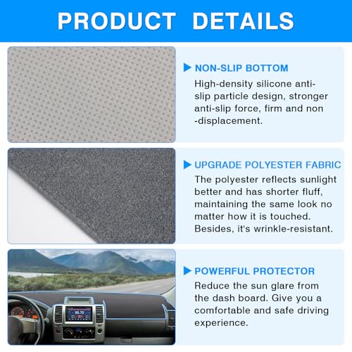 Autorder Gray Dashboard Cover Mat for Nissan Frontier 2007-2021 / Suzuki Equator 2009-2012 Accessories Dash Cover Upgrade Polyester Dash Mat Sunshade Glare UV Rays Protector - size: 2007-2021 Nissan Frontier (Gray)