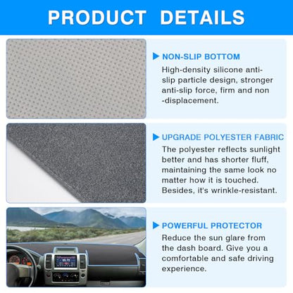 Autorder Gray Dashboard Cover Mat for Nissan Frontier 2007-2021 / Suzuki Equator 2009-2012 Accessories Dash Cover Upgrade Polyester Dash Mat Sunshade Glare UV Rays Protector - size: 2007-2021 Nissan Frontier (Gray)