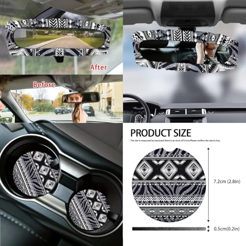 Wanyint Car Seat Covers Set 14 Pack, with Steering Wheel Safe Belt Pads Handbrake Set Coasters Garbage Container Rear View Mirror Center Console Cover Auto Accessories, Aztec Navajo Zebra Print - color: Aztec Navajo Zebra Print