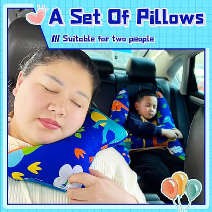 Ivtivfu H-Shape Car Seat Pillow for Kids, Blue Dinosaur | Kids Car Pillows, Child Car Head Support, Travel Neck Rest, Car Seat Pillow for Children - color: Blue Dinosaur