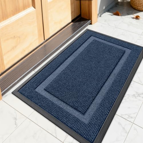OLANLY Front Door Mat Indoor Outdoor Entrance, Waterproof All-Season, All-Weather Doormat, Sturdy Natural Rubber, Fade Resistant, Low Profile, Easy Clean Patio Porch Entryway Mat, 23.5x15.5, Blue - color: Blue, size: 23.5" x 15.5"