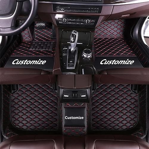 Custom Making Car Floor Mats for 97.5% Car Model Luxury Leather All Weather Waterproof Anti-Skid Full Coverage Liners (Black Red line) - color: Black Red line