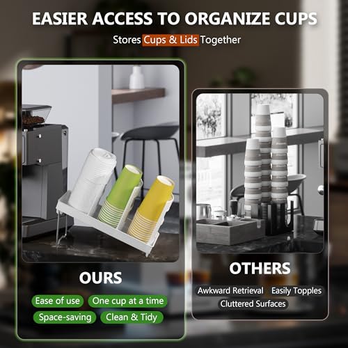 Paper Cup and Lid Holder, Disposable Coffee Cup Dispenser, 3-Slot Upright Paper Cup Dispenser for Coffee Stations, Kitchens, Bars, Restaurants, Lounges (White) - color: White, size: Large