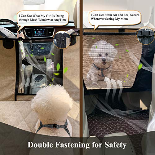 VIVAGLORY Dog Car Seat Covers, Hammock Seat Cover Mesh Visual Window with Extra Strap & Buckles, Waterproof & Nonslip Car Back Seat Cover Convert to Bench Seat Cover & Trunk Liner, Heather Khaki S - color: Heather Khaki, size: Standard (width 52")