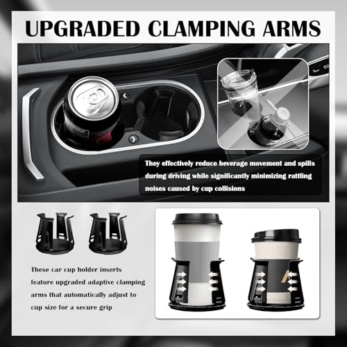 2PCS Car Cup Holder Inserts,2-in-1 Self-Adhesive & Suction Cup Car Cupholder Insert with Adaptive Clamping Arms,Universal Cups Holder Expander for Most Cars/Trucks/SUVs