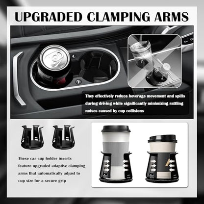 2PCS Car Cup Holder Inserts,2-in-1 Self-Adhesive & Suction Cup Car Cupholder Insert with Adaptive Clamping Arms,Universal Cups Holder Expander for Most Cars/Trucks/SUVs