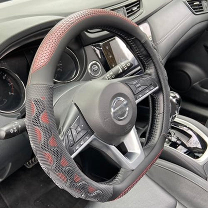 PINCTROT D Shaped 14 Inch Small Sized Steering Wheel Cover Great Grip with 3D Honeycomb Anti-Slip Design, Flat Bottom 14 Inch (Wine Red) - color: 6.D-shaped,Wine Red, size: Small Size[14''-14 1/4'']