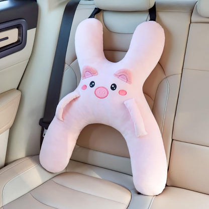 Car Pillow for Travel – Animal-Themed Car Seat Cushion with Safety Belt Protector – 4 Cute Styles: Pig, Dog, Rabbit, Panda (Pig) - color: Pig