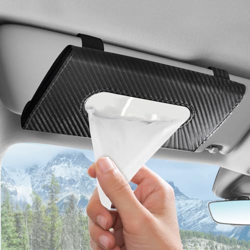 Wuyaoyao Car Tissue Holder, Auto Sun Visor Napkin Holder Mask Holder, Premium PU Leather Car Tissue Holder Visor Tissue Dispenser, Universal Sun Visor Tissue Box for Most Vehicle (Carbon Fiber) - color: Carbon Fiber
