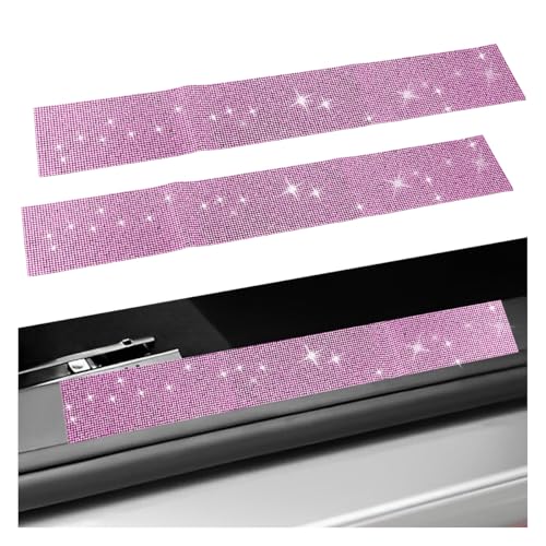 2PCS Car Door Edge Entry Guard, Bling Rhinestone Anti-Collision Adhesive Sticker Strip for Door Sill & Rear Bumper Protection, Universal Women Auto Decorative Accessories for Car/SUV (Pink) - color: Pink