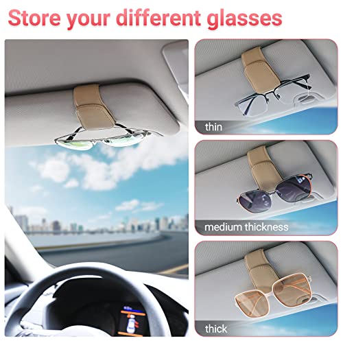 Sunglass Holder for Car Visor Sunglasses Clip Magnetic Leather Glasses Eyeglass Holder Interior Car Accessories for Woman Man - 2 Packs Beige - color: Beige