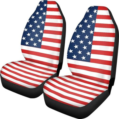 INSTANTARTS American Flag Car Seat Covers 2 Piece – Polyester Front Bucket Seat Protector, Universal Fit for Most Cars SUVs Trucks, Patriotic Style - color: American Flag