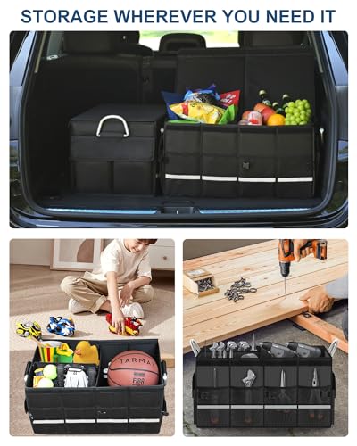 Trunk Organizer for SUV - Car Organizer with Removable Cooler Bag,Collapsible Multi Compartment 1680D Waterproof Sturdy Cargo Storage for Car Accessories Women Men (Extra Large)