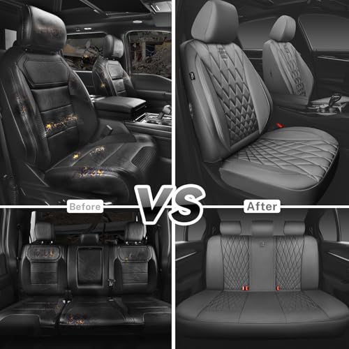 CAR PASS Piping Luxury Leather Seat Covers Full Set,5 Seats Anti-Slip Waterproof Seat Covers Compatible with Front Armrests,Universal Fit for Sendans, Suvs,Vans,Trucks,Airbag Compatible,Pure Gray - color: Pure Gray, size: Full Set