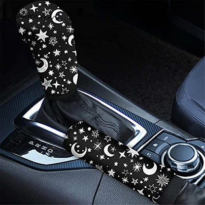 Forchrinse Moon and Star Auto Handbrake Cover with Shift Gear Knob Cushion Anti-Slip Soft Car Interior Accessories for Men Women