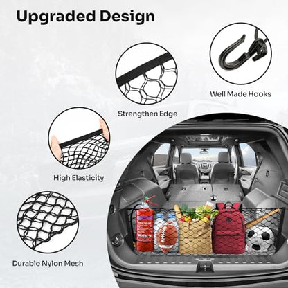 Canvcle Trunk Cargo Net for 2018-2025 2026 Chevy Equinox & GMC Terrain Accessories Envelope Style Mesh Trunk Net Organizer and Storage Stretchable Elastic Nylon Rear Cargo Netting with Hooks - style: for Chevy Equinox