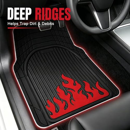 Heavy Duty Rubber Car Mats Flame Design (Inferno Red), 4-Piece Deep Waterproof Floor Mats Set (Front & Rear Full Set), All Weather Universal Trim to Fit Automotive SUV Sedan Truck - color: Inferno Red, size: Flame