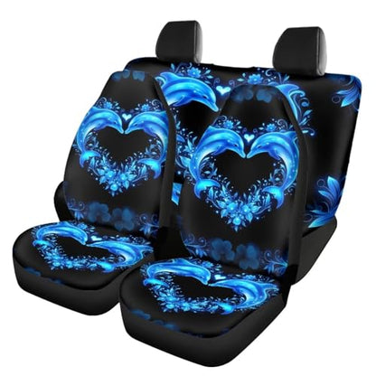 Blue Dolphin Car Seat Covers Full Set of 4 Pcs Neon Dolphin Car Accessories for Women Men Auto Front Rear Seat Breathable Bucket Seat Cover Automotive Cushion Pads Universal Fit - color: Blue Neon Dolphin