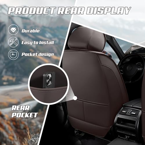 Car Seat Covers Fit for Honda 2000-2026, Stylish Sport Seat Covers, Waterproof Wear-Resistant Premium Nappa Leather Car Seat Covers.(Full Set with Pillow/Coffee Color)