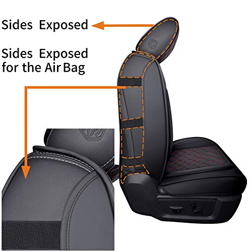 Aierxuan Dodge Ram Car Seat Covers Full Set Waterproof Leather Custom Fit 2009-2026 1500, 2010-2026 2500/3500 Crew Quad Regular Cab Truck Pickup with Split Bench 60/40(Full Set/Black-Red) - color: Full Set/Black-Red