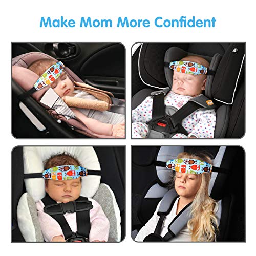 Baby Carseat Head Support,Car seat Straps Pillow Support Ban,Stroller Neck Relief Strap Headrest,Slumber Sling Sleep Positioner for Toddler Infants Child Children Kids（Blue Elephant + Owl） - color: Blue