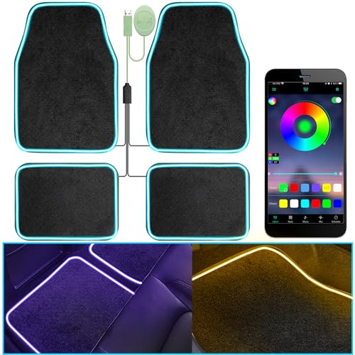 Soft Car Floor Mats With Led Strip Light, Universal Fit Black Automotive Carpet, App Control Interior Car Lights Floor Mats, Anti-Slip Waterproof RGB Car Decor Accessories For SUV, Trucks, Sedan,Jeeps - color: Soft Carpeting Black-app