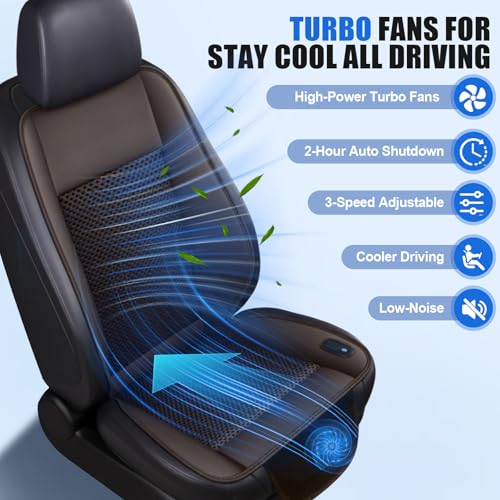 Cooling Car Seat Cushion – 3 Speeds Adjustable Ventilated Car Seat Cover for Cars Without AC, Breathable Automotive Cooling Seat Cover, 12V Plug & Play, Brown (1 Pack) - color: BROWN