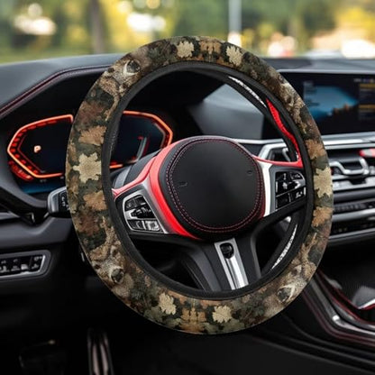 Camo Steering Wheel Cover 15 Inches for Men Reindeer Neoprene Anti-Slip Blue Car Steering Wheel Grip Wrap Soft Car Accessories Protective for SUV Vehicle Sedan Truck - color: Camo Branch Reindeer