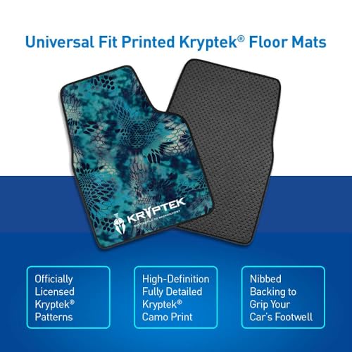 Coverking Universal Car Floor Mats Set of 2 (Front Driver and Passenger) Kryptek Pontus Camo - All-Weather Protection for Mud, Dirt, Rain, Spills, Non-Slip Backing, Fits Cars Trucks SUVs Jeeps - style: Kryptek Pontus