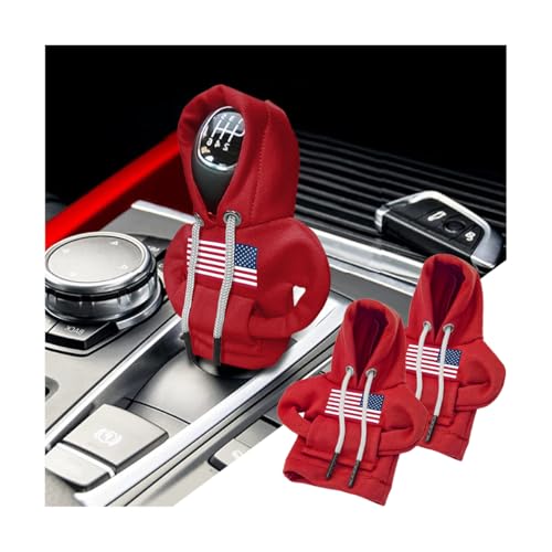 BELOMI Ameican Flag Car Gear Shift Hoodie, Sweater Vehicle Gearshift Protector, Patriotic Automotive Interior Shifter Stick Cover Decoration Accessories, Universal for SUV, Sedan, Truck (Red, 2PCS) - color: Red, size: 2 Pieces