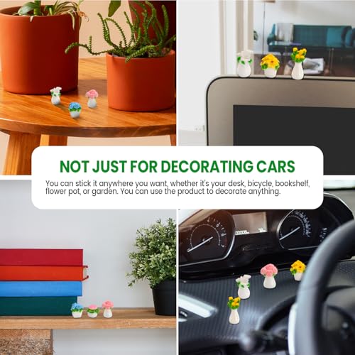 CusDusk 6 Pack Small Vase Car Dashboard Decorations, Mini Resin Cute Flowers Vehicles Rear View Mirror Ornaments, Automotive Interior Accessories for Women Men