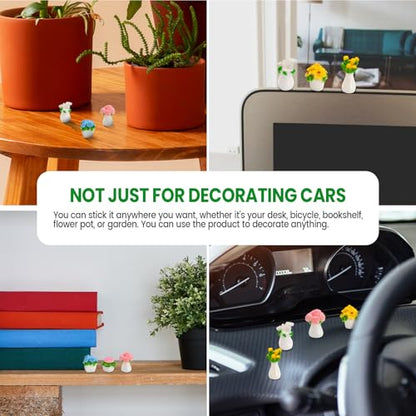 CusDusk 6 Pack Small Vase Car Dashboard Decorations, Mini Resin Cute Flowers Vehicles Rear View Mirror Ornaments, Automotive Interior Accessories for Women Men