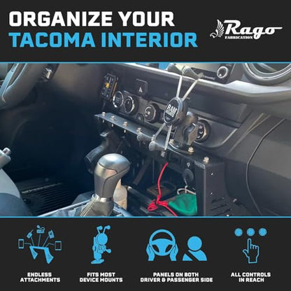 Rago Fabrication Center Console Molle Storage Panel Compatible with 3rd Gen Tacoma 2016-2023 - Pickup Interior Organizer, Modular Gear Mount System for Tablets & GPS - size: Tacoma 3rd Gen