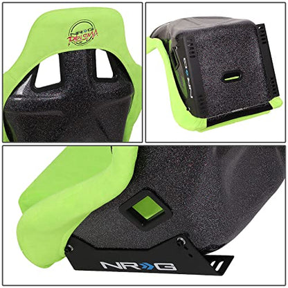 NRG Innovations NRG-FRP-302NG-PRISMA Universal Fixed Back Bucket Racing Seat for 5-Point Harnesses, Size L, Green Alcantara Material, 24" W X 35" H X 18" D - color: Green