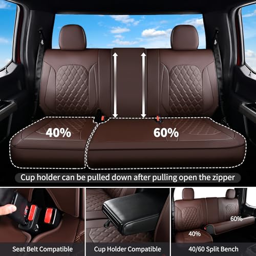 Huidasource Fit for Coffee Chevy Silverado Seat Covers, GMC Sierra Seat Covers, Thickened Nappa Leather Truck Seat Cover 2007-2013&2019-2025 1500, 2020-2025 2500HD 3500HD Crew Double Extended Cab - color: Coffee, size: Full Set 2007-2013&2019-2025 (Flat B